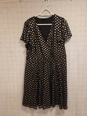 TORRID Black & Gold Polka Dot Surplice Dress